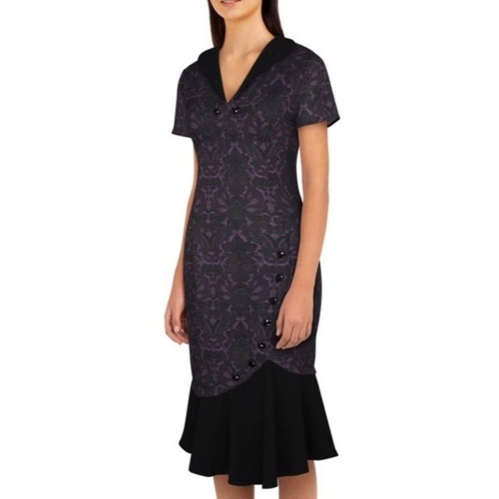 Damask Print Retro Pencil Dress Purple New - Picture 7 of 10